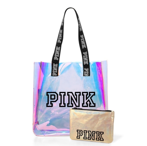 PINK Victoria's Secret Handbags - New VS Pink iridescent tote bag + pouch